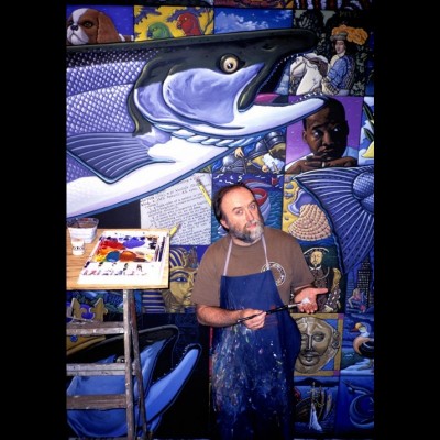 Ray and his 'Kings' mural. Photo by Chip Porter (1998)