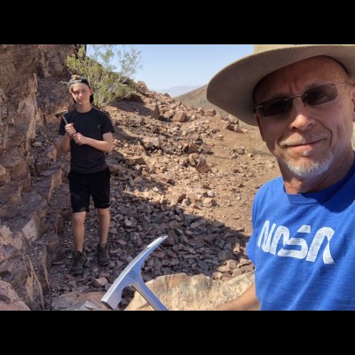 Dave and his son Carson hunting trilobites in the deserts of California