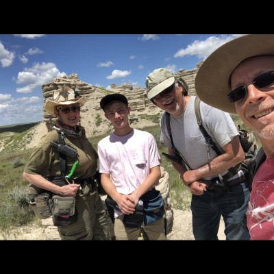 Carol Kaye, Carson Strassman, Tom Kaye and David Strassman out on a fossil dig in the summer of 2019.