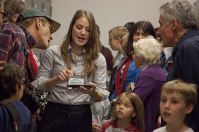 Kallie giving a tour at the University of Montana Paleontology Center during the National Fossil Day event in 2011.