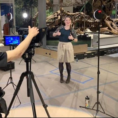 Filming an Eons episode at the Smithsonian National Museum of Natural History.