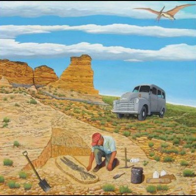 Chuck's painting of his father, Marion, in the field.&nbsp; Of course, Spiker is featured as well.
This mural is currently on display at the Museum of the Great Plains in Leoti, Kansas.
&nbsp;