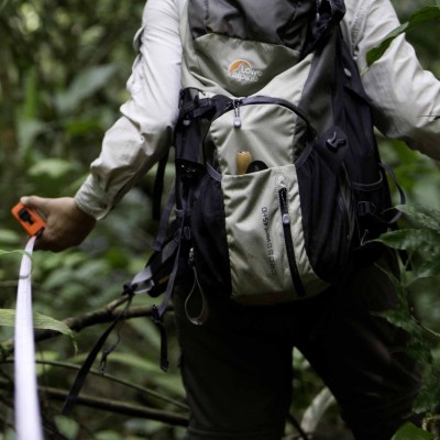 Measuring a forest transect at La Selva, Costa Rica to collect modern soils for phytolith analysis.
Photo courtesy of Melanie Connor Photography