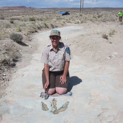 ReBecca assisting on the excavation of the Mill Canyon Dinosaur Tracksite, north of Moab, Utah. This site preserves over 200 Early Cretaceous Period (112 million-year-old) dinosaur and crocodile tracks!&nbsp;