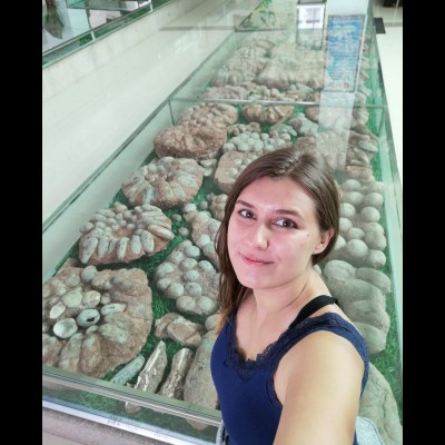 Jasmina with dinosaur egg fossils in China...