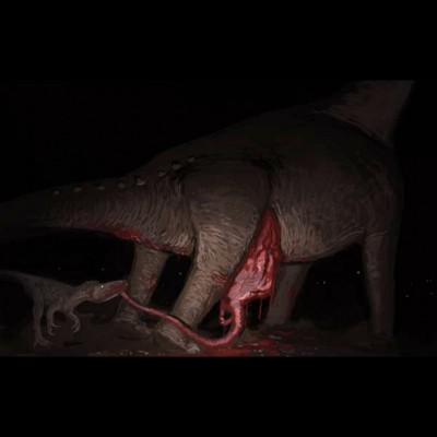 An Orkoraptor&nbsp;disembowling a big sauropod in the night...