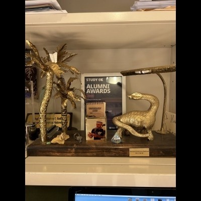 Alumni Awards shrine in Heham's office