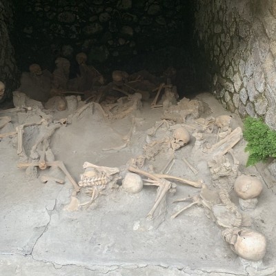 A group of skeletons at Herculaneum in Italy who died waiting to be rescued from the eruption of Mt. Vesuvius in 79 AD.