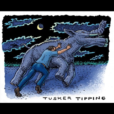 90 of Nebraska's 93 couinties have produced fossil elephants. Besides the typical mammoths and mastodons there are four tusked elepants called Gomphotheres and the very odd looking shovel tusked elephants. If only they had managed to survive to this day thist sort of mischevious scene might have taken place!